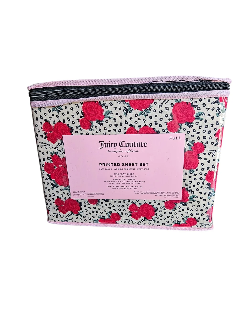 Juicy Couture Red Floral Printed Full Sheet Set
